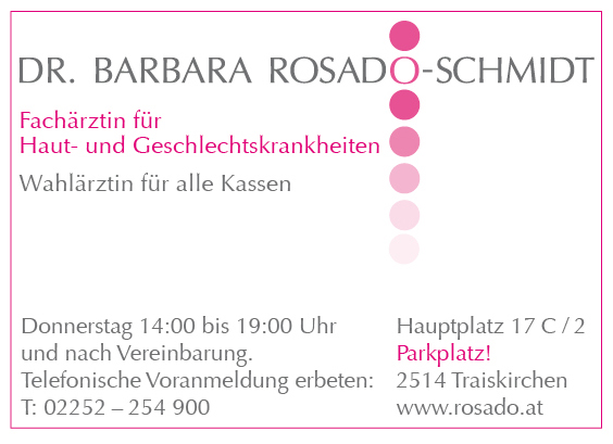 Inserat der Dermatologin Dr. Rosado-Schmidt